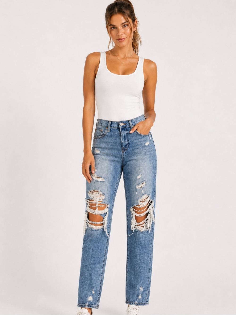Pistola Presley Straight Distressed High Rise Girlfriend Jeans Sz 25